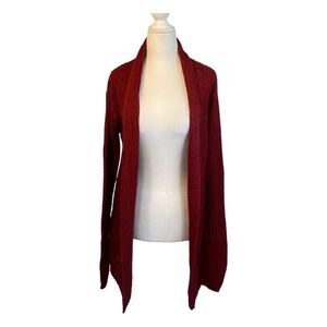 In Love With Fashion Waterfall Cardigan Sweater Maroon Knit Open Front Long Slee